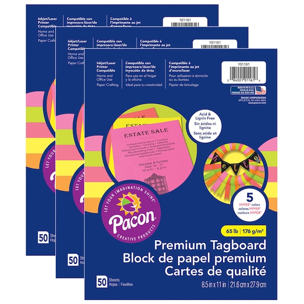 Hyper Premium Tagboard 5 Color Assortment, PK150